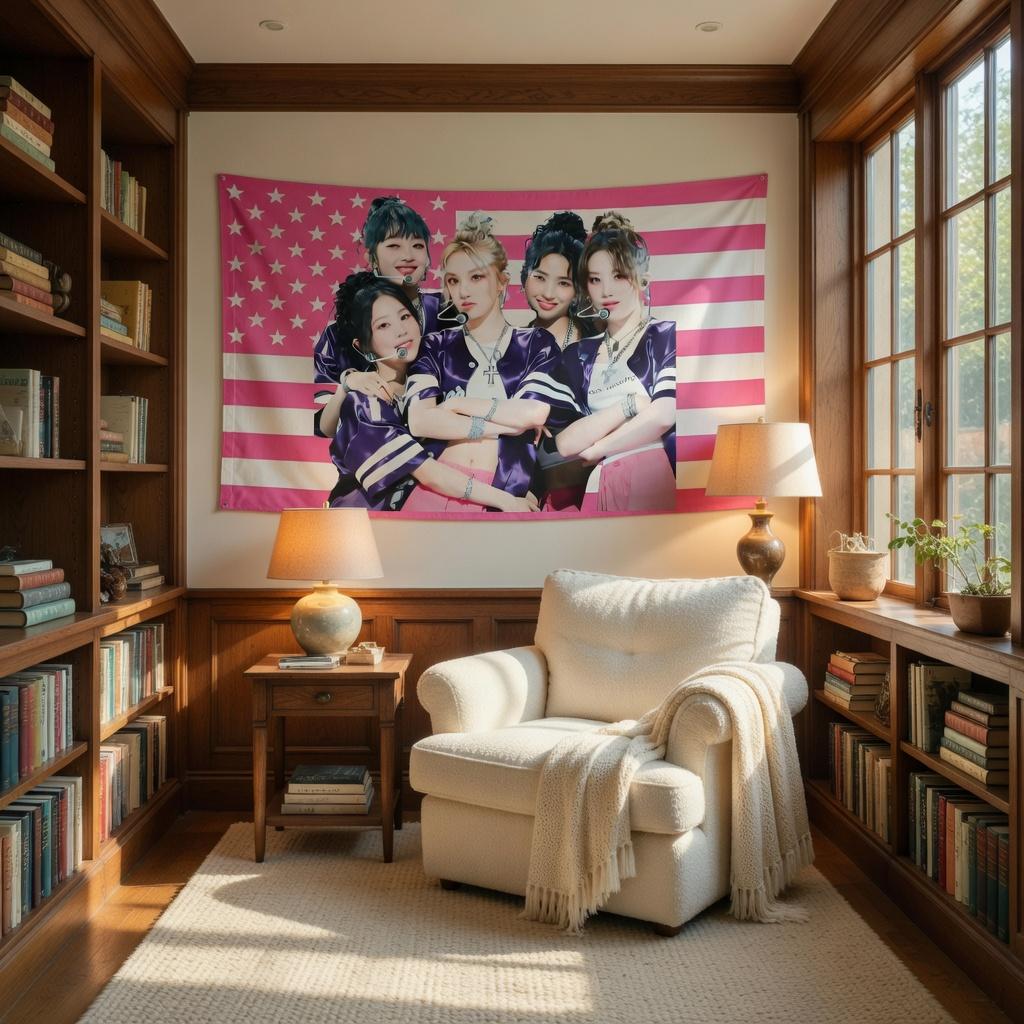 KPop Girl Group Pink USA Flag Tapestry Wall Hanging Aesthetic Idol Fan Bedroom Dorm Decor