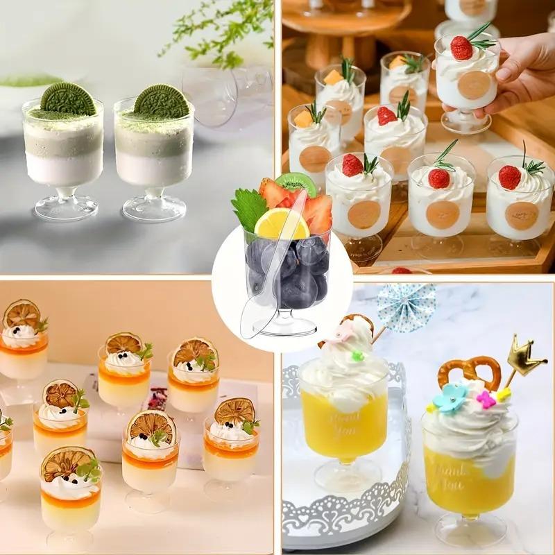 10/20PCS Disposable Dessert Cups Plastic Dessert Cups with Spoons Mousse Ice Cream Appetizers Pudding Party Supplies