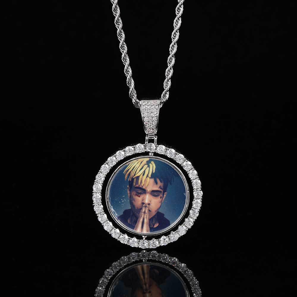 Rotatable Double-Sided Zircon Photo Pendant Necklace