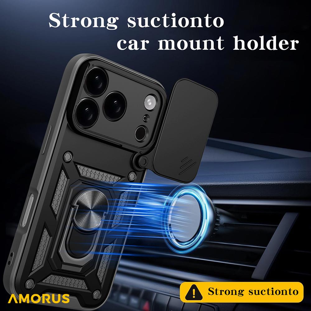 AMORUS For iPhone 17 Pro Max Case Kickstand PC+TPU Phone Cover with Camera Lens Slider
