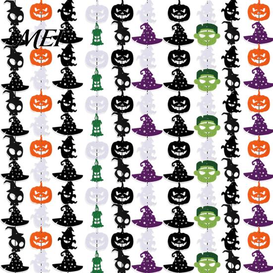 Non-woven Fabric Holiday Ornaments Halloween Party Felt Hanging Garland, Creepy Pumpkin Ghost Skull Witch Hat Living Room Wall Streamer, Horror Banner