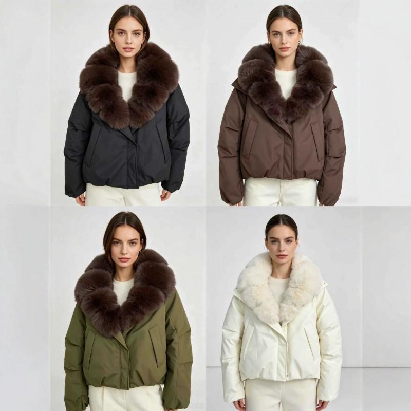 Womens Thick Puffer Coat With Faux Fur Collar Short Warm Winter Jacket Loose Fit Street Style