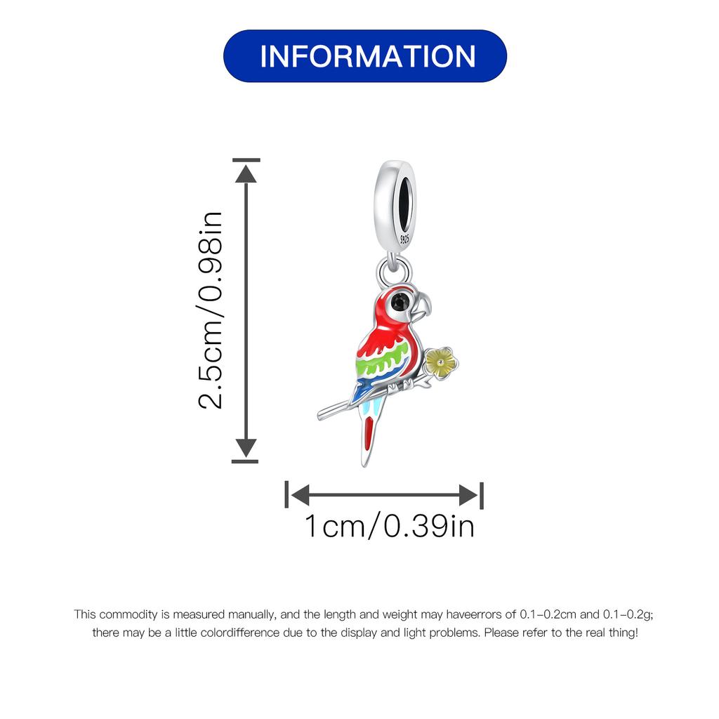 Beads Copper Charms Original Colored Parrot Pendant Beads Fit Bracelet Jewelry Diy Women Fine Gift Accessory