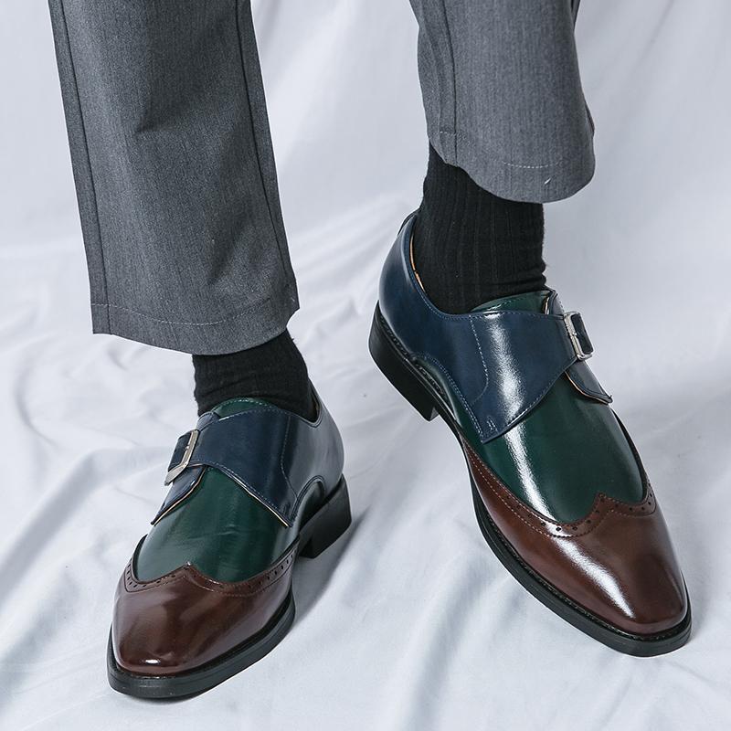 Casual Men's Leather Shoes Fashion Color Blocking Design Style Leisure Outdoor Party Hairstylists and Nightclub Shoes Size 38-48