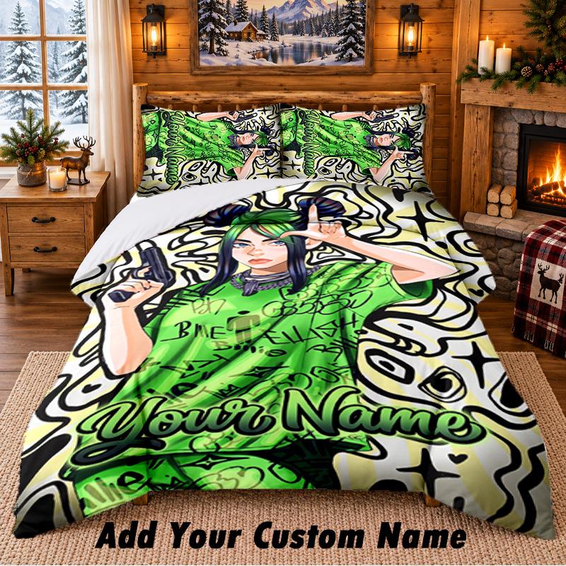 Billie Eilish Custom Name 3Pcs Bedding Set 1 Bed Sheet 2 Pillowcases Bedroom Home Decor