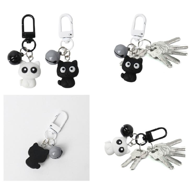 Black and White Cat Keychain Backpack Pendant Car Keyring Purse Bag Accessories