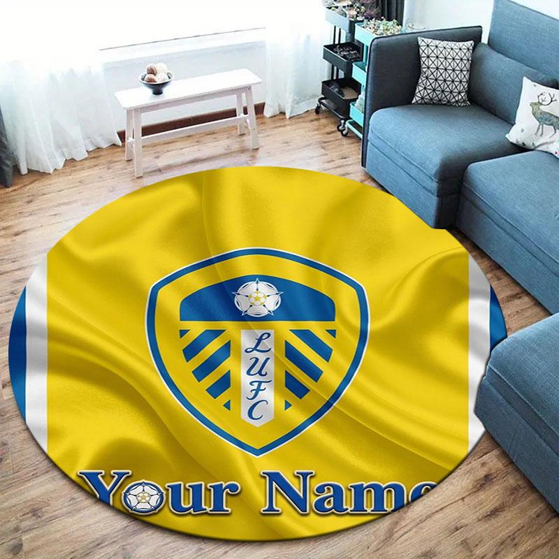 Leeds United Custom Name Round Area Rug,Carpet Rug for Living Room Bedroom Sofa Playroom Decor,Non-slip Floor Mat