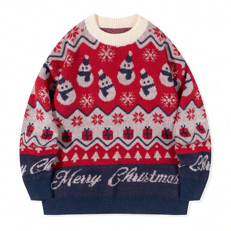 Pull en maille de Noël pour homme Andre Custom Bonhomme de neige Col rond Manches longues Automne Hiver