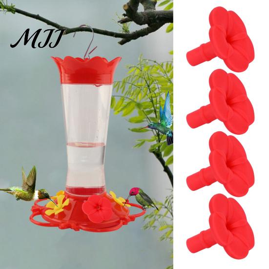 Elastic Hummingbird Feeder Nozzle 4PCS Replacement Parts, Simulated Red Flowers Shape, Universal Bright Attractor Fit Silicone Waterproof Bird