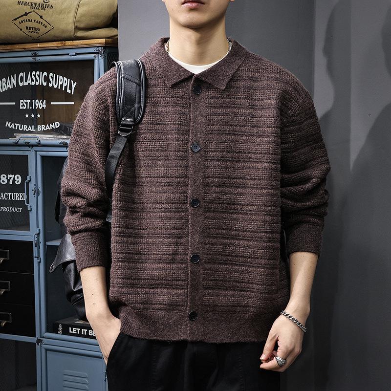 Men's Retro Lazy Style Lapel Cardigan Sweater - Trendy, Casual, and Versatile Knitwear