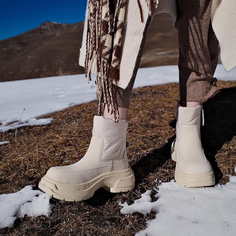 Krazing Pot Cow Leather Wool Blend Winter Round Toe Platform Snow Boots Zipper Women Casual Keep Warm Ankle Boots