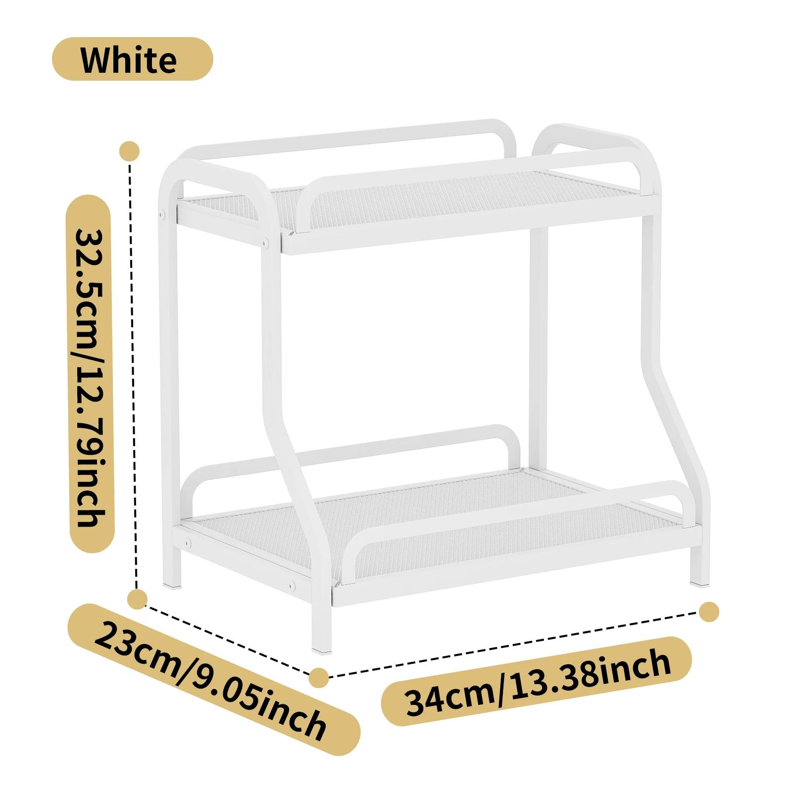 

R-shaped iron mesh multifunctional storage rack, freestanding metal shelving unit for kitchen and bathroom organization 2-tier білий