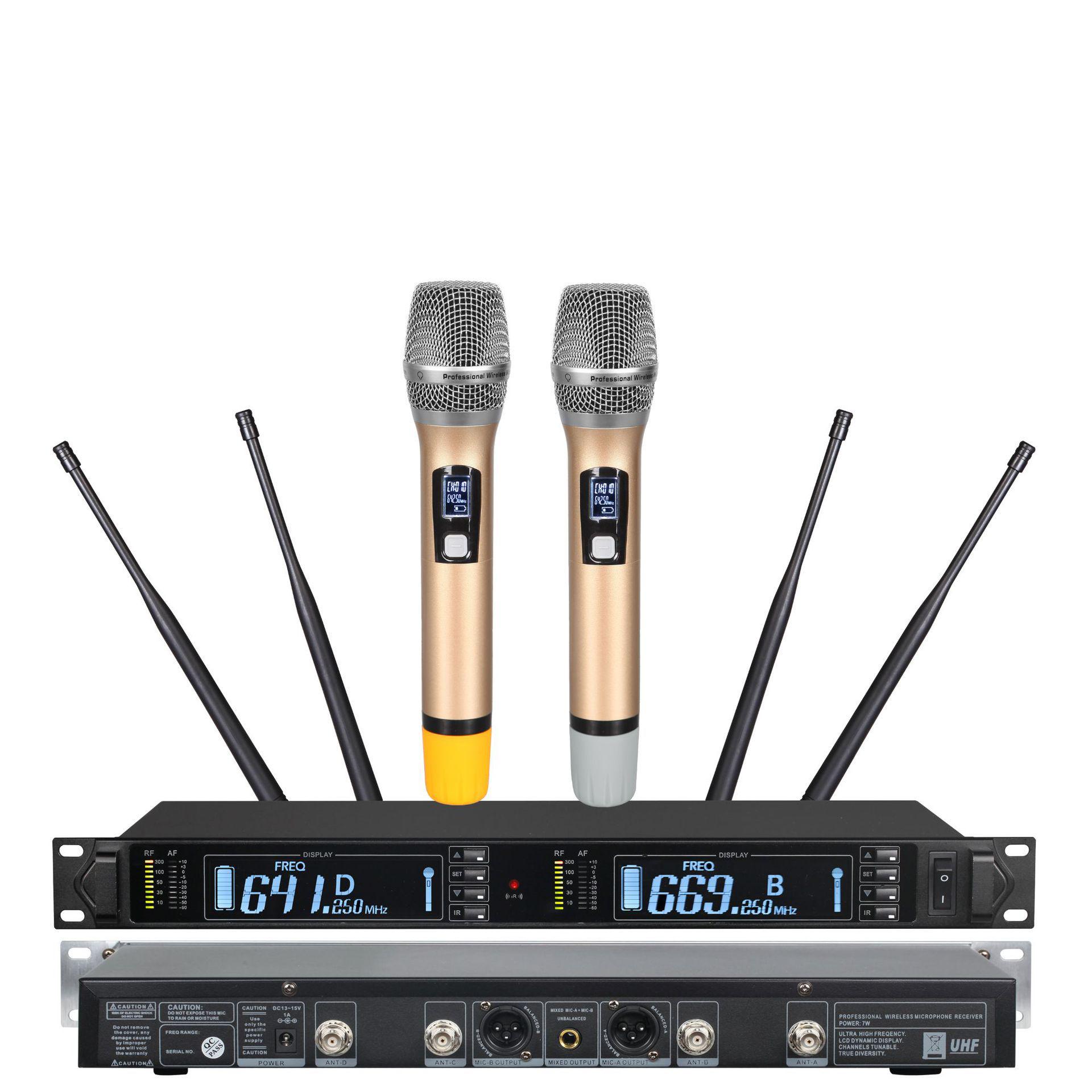 

True Diversity Dual Wireless Microphone System In Stock UR3500 with Champagne Gold Handheld
