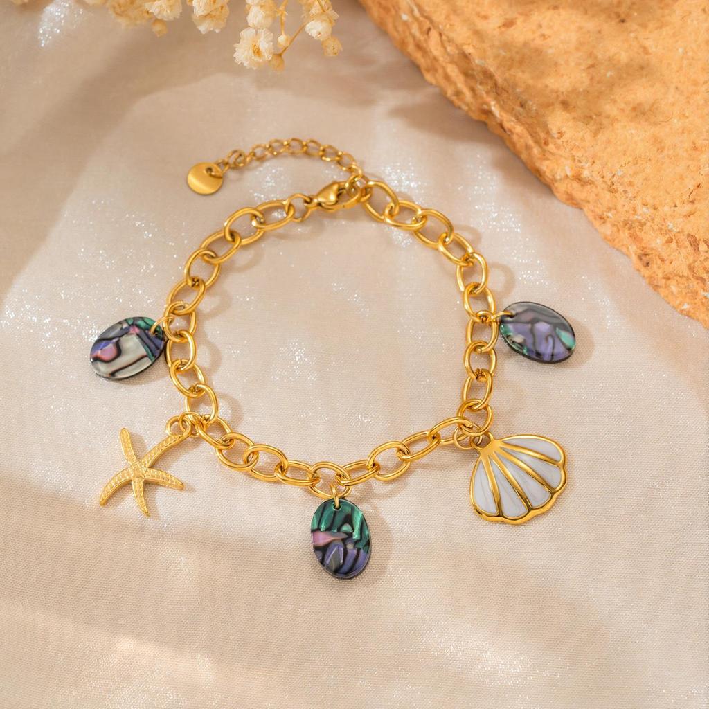Stainless Steel Starfish & Pearl Shell Bracelet 