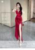 Sexy Pure Desire Nightclub Women's Night Work Clothes, Thin Waist Long Dress, New Split Dress