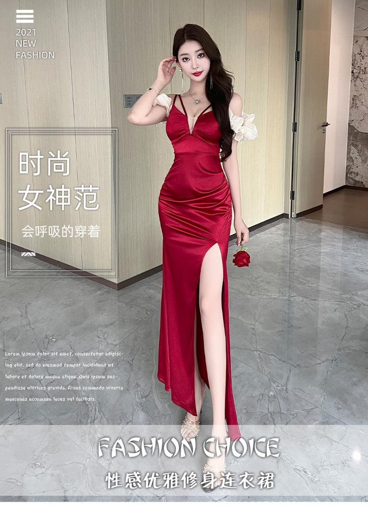 Sexy Pure Desire Nightclub Women's Night Work Clothes, Thin Waist Long Dress, New Split Dress