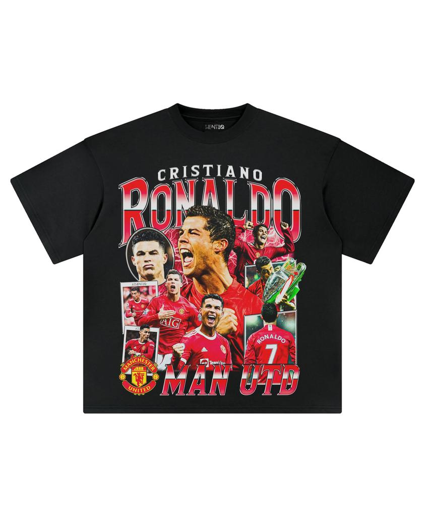 Stylové černé Cristiano Ronaldo Manchester United Fotbalová hvězda Ležérní bavlněné tričko s krátkým rukávem pro ženy a muže Pohodlné módní tričko