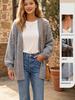 Women's Gray Knit Cardigan - Loose Fit, Long Sleeve, Solid Color, Versatile Winter Sweater