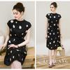 TUHUANG Hepburn Stil Maulbeerseide Gepunktetes A-Linien Midi-Kleid