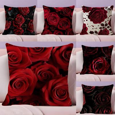 Heißes Rosen-Kissenbezug Natürliches Leinen Bio-Stoff Beidseitiger Druck Sofa Heimdekoration Atmungsaktiv Bettkissen