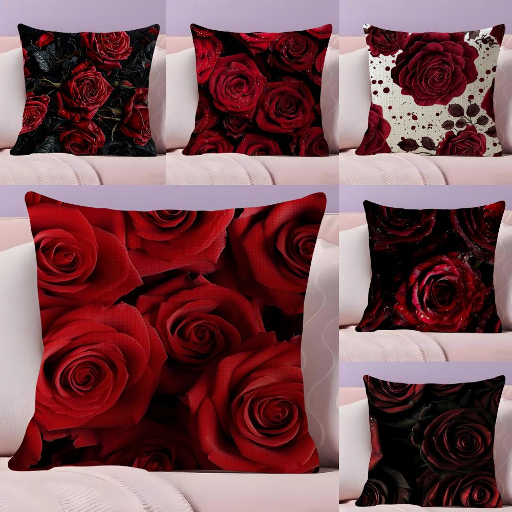 Hot Rose Cushion Cover Natural Linen Organic Fabric DoubleSided Printing Sofa Home Decor Breathable Bed Pillow