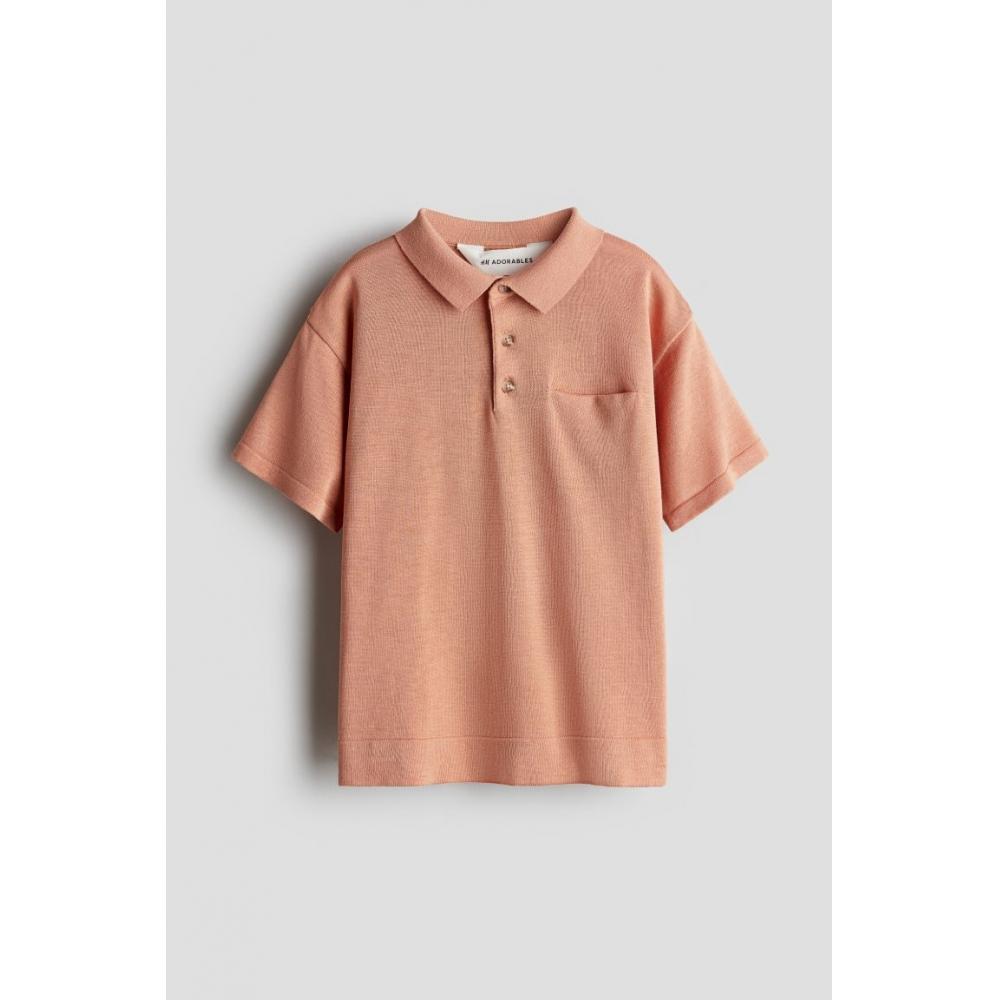 

H M silk blend polo shirt light dusty orange