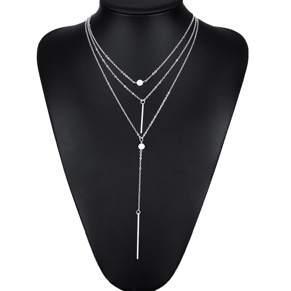 Fashion Exquisite Round Dot Hanging Rod Multi-layer Alloy Necklace Clavicle Chain for Women
