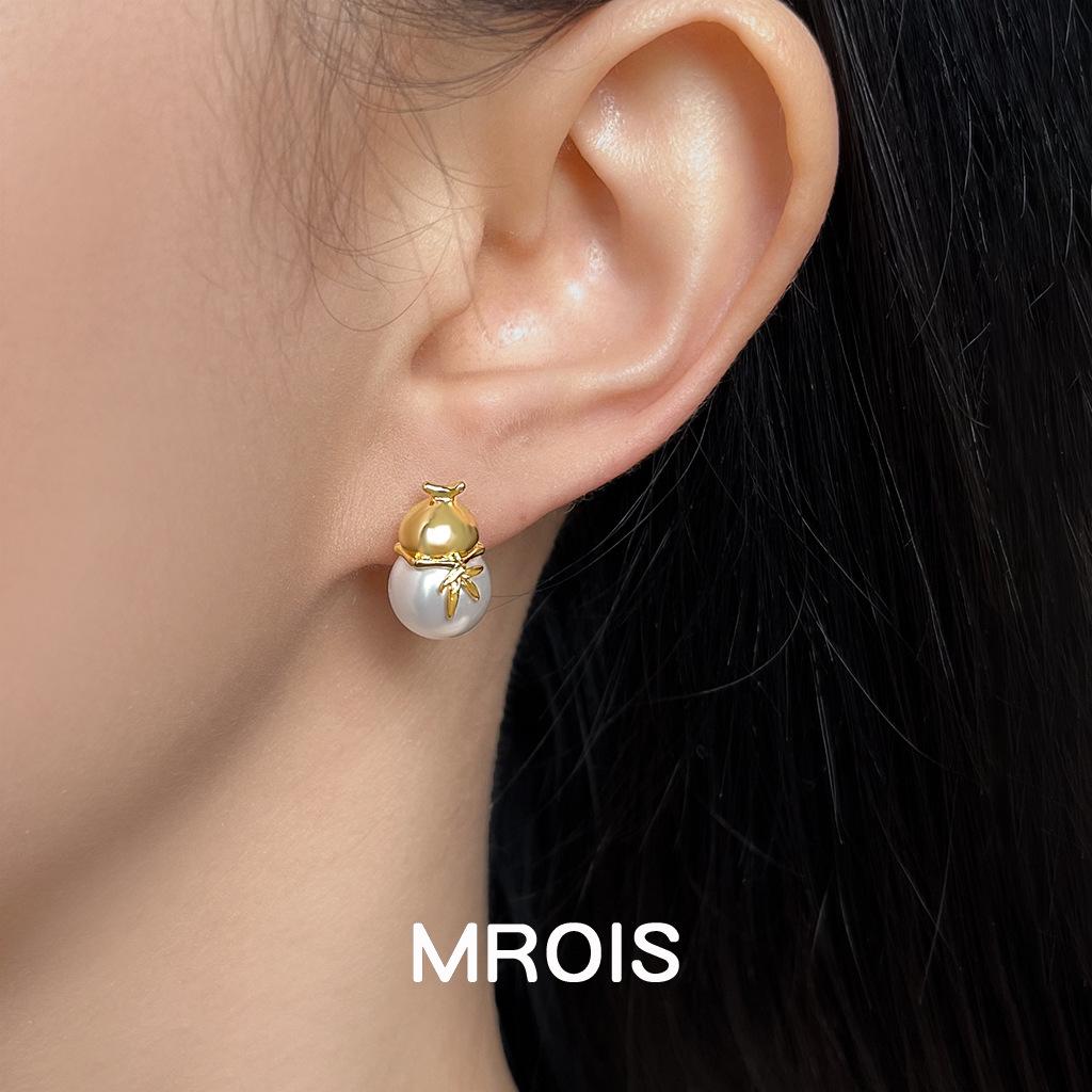 Fu Lu 18K Gold Perlen Kürbis Ohrstecker - Retro Chinesischer Stil, Leichter Luxus Mode