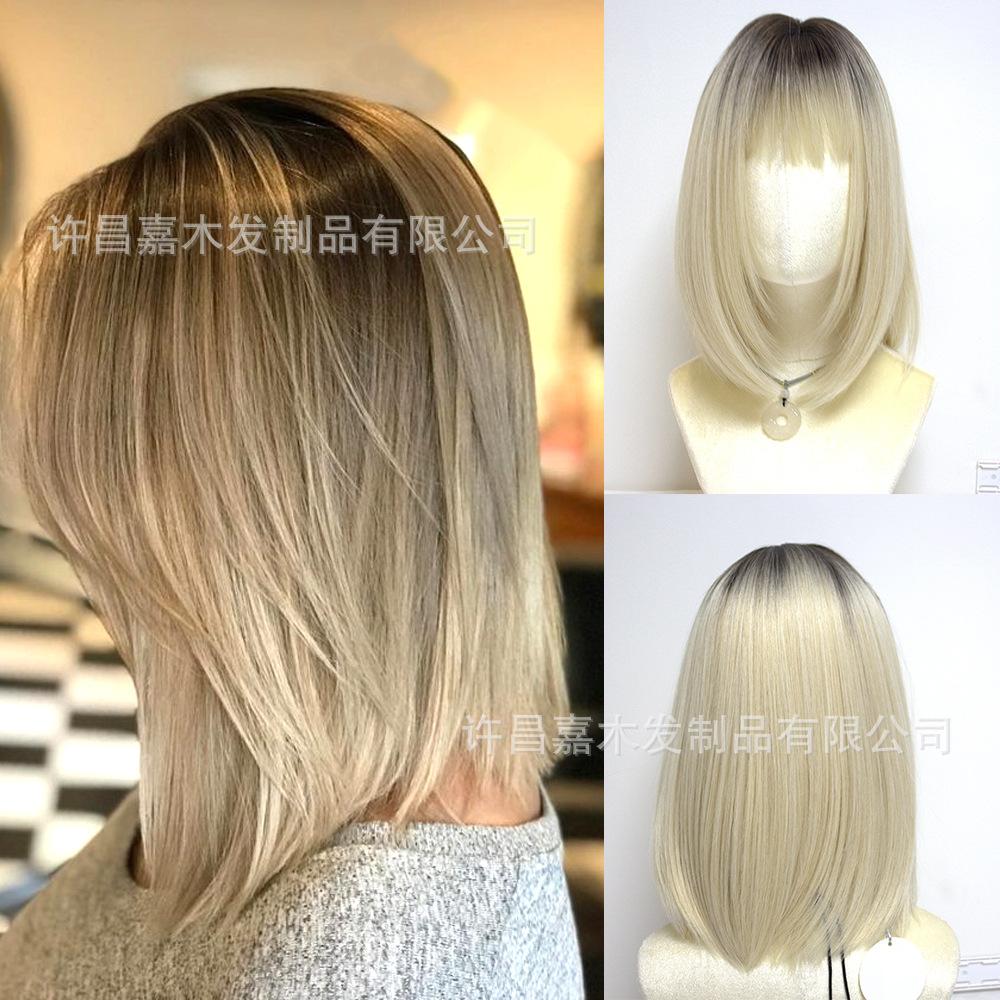 Horký prodej hnědý přechodový zlatý ofina krátký bobový paruka