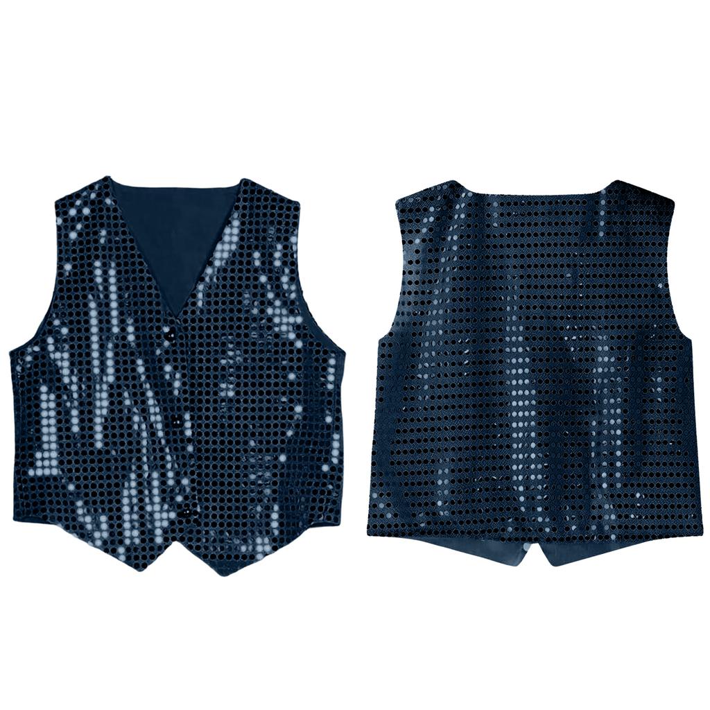 Gilet da smoking elegante alla moda vintage da ragazzo, senza maniche, scollo a V, con paillettes