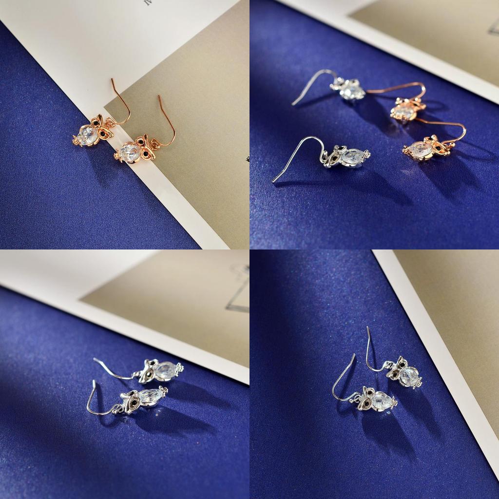 Elegant Rose Gold And Zirconia Owl Stud Earrings For Women Fashionable Animal Style