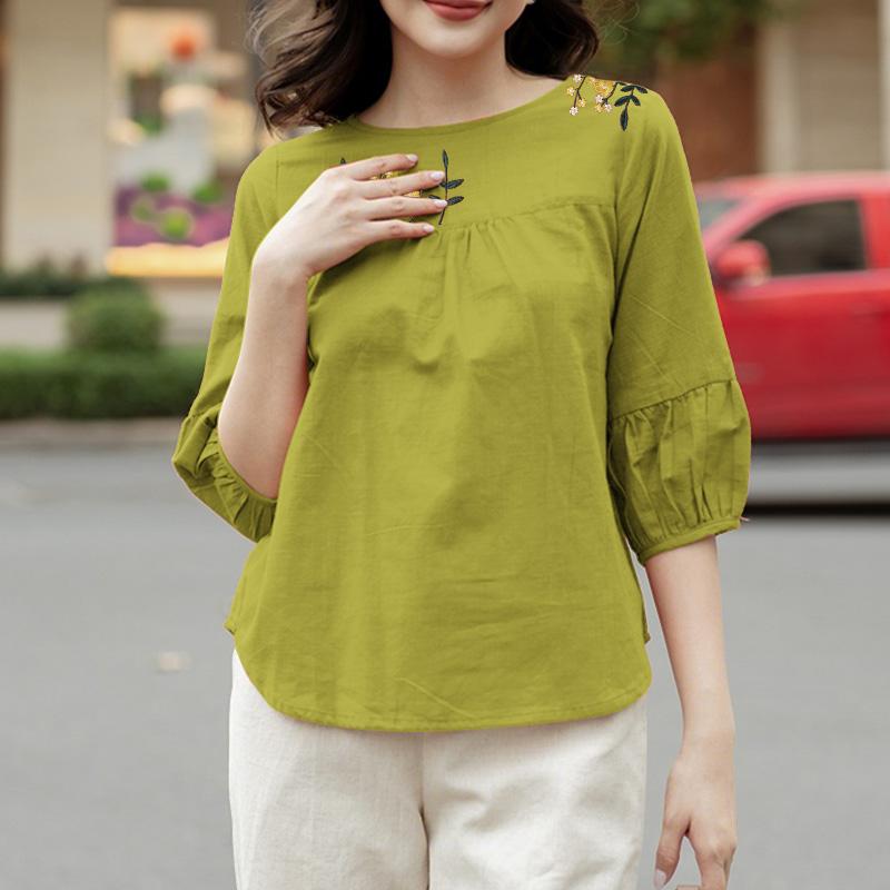 

ZANZEA Женская повседневная блузка с круглым вырезом и рукавом 3/4 с принтом 5XL зелёный