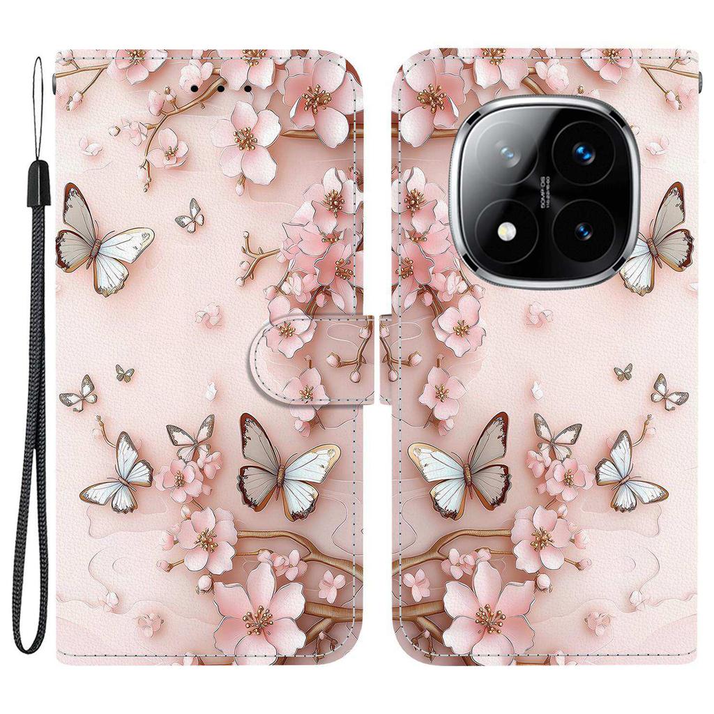 Wallet Case for Xiaomi Poco X7 5G/Redmi Note 14 Pro 5G/Note 14 Pro+ 5G Pattern Printing Leather Stand Phone Cover with Strap