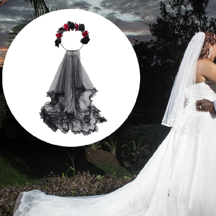 Delicate Headband Wedding Hairband Thin Brimmed Long Tulle& Flower Hair Hoop