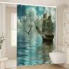 Sailing Ship Shower Curtain, Majestic Wooden Ship With Billowing Sails, Calm Waters & Cloudy Sky, Maritime Bath Decor