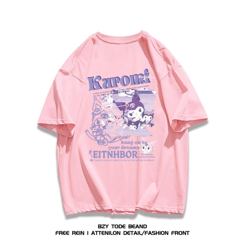 Sanrio Kuromi Cozy Heavyweight Pure Cotton Cute Printed Short Sleeved TShirt for Girl Summer Casual Trend Ins Style Loose Tops