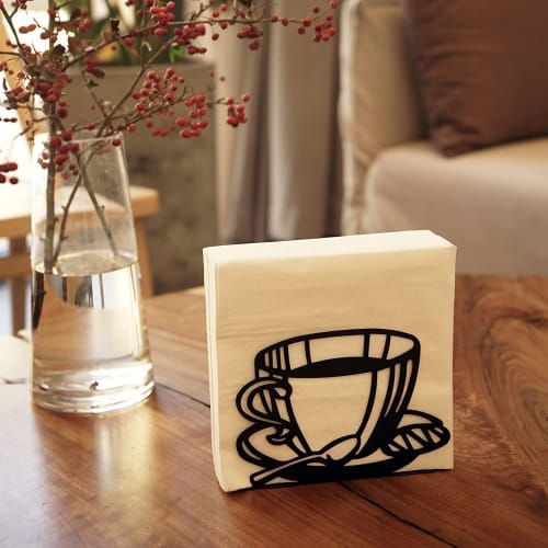 Napkin Holder, Coffee Cup Design Metal Freestanding Tissue Dispenser Organizer Iron Tabletop Paper Napkin Holder Stand for Home Kitchen, Restaurant, P