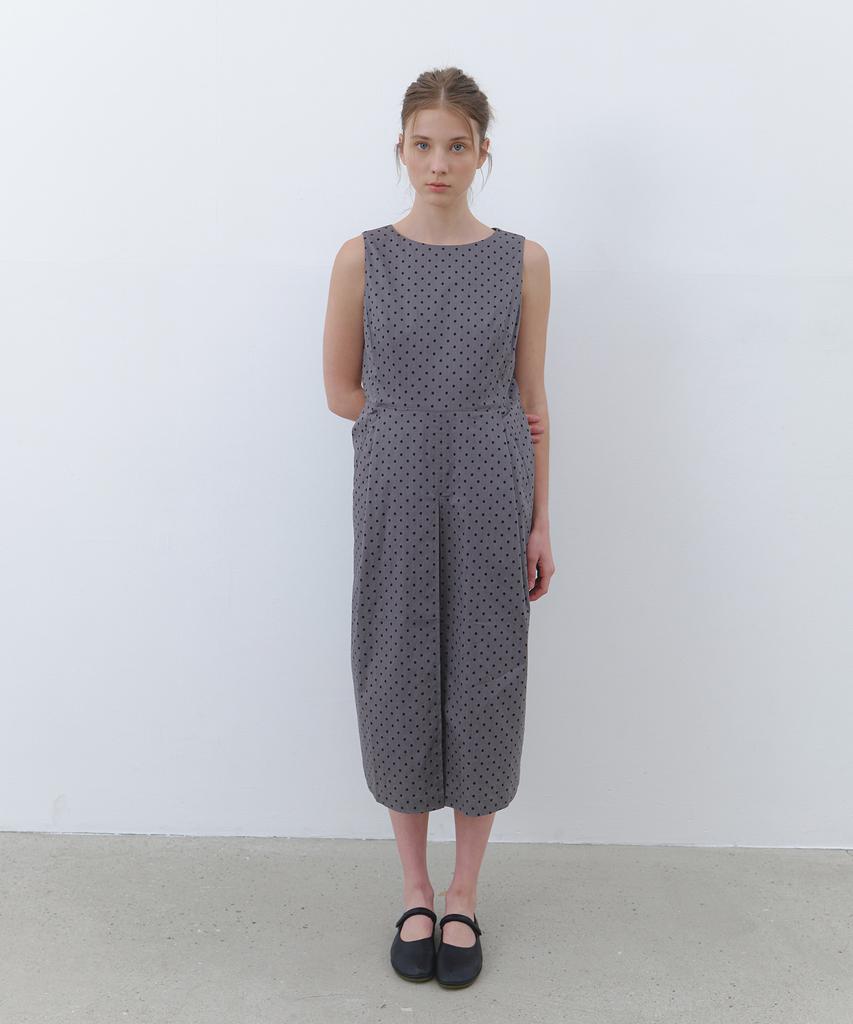 CLUNY Dot Pattern Sleeveless Dress - Gray