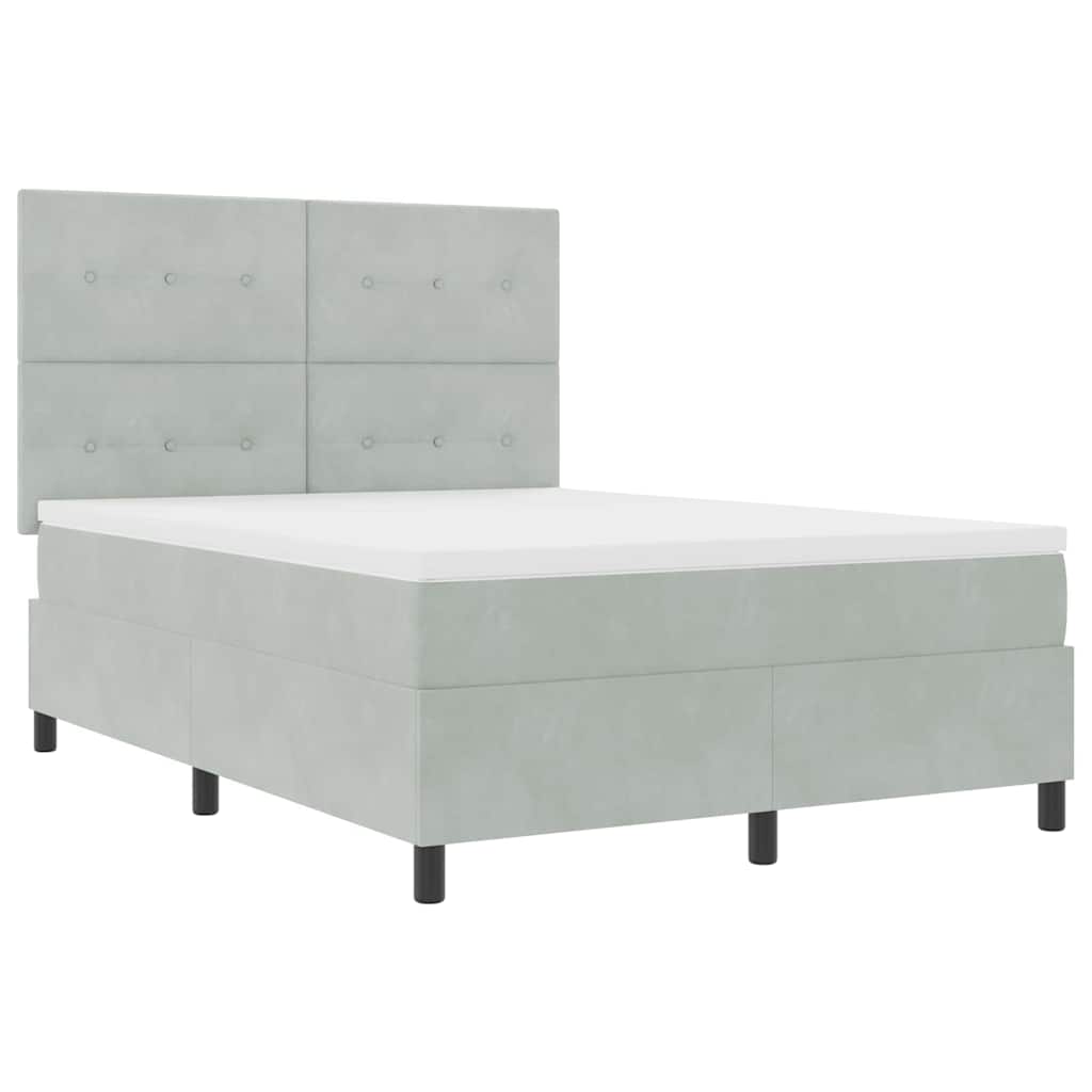 LED Box Spring Bed with Mattress Light Grey 140 x 190 cm Velvet