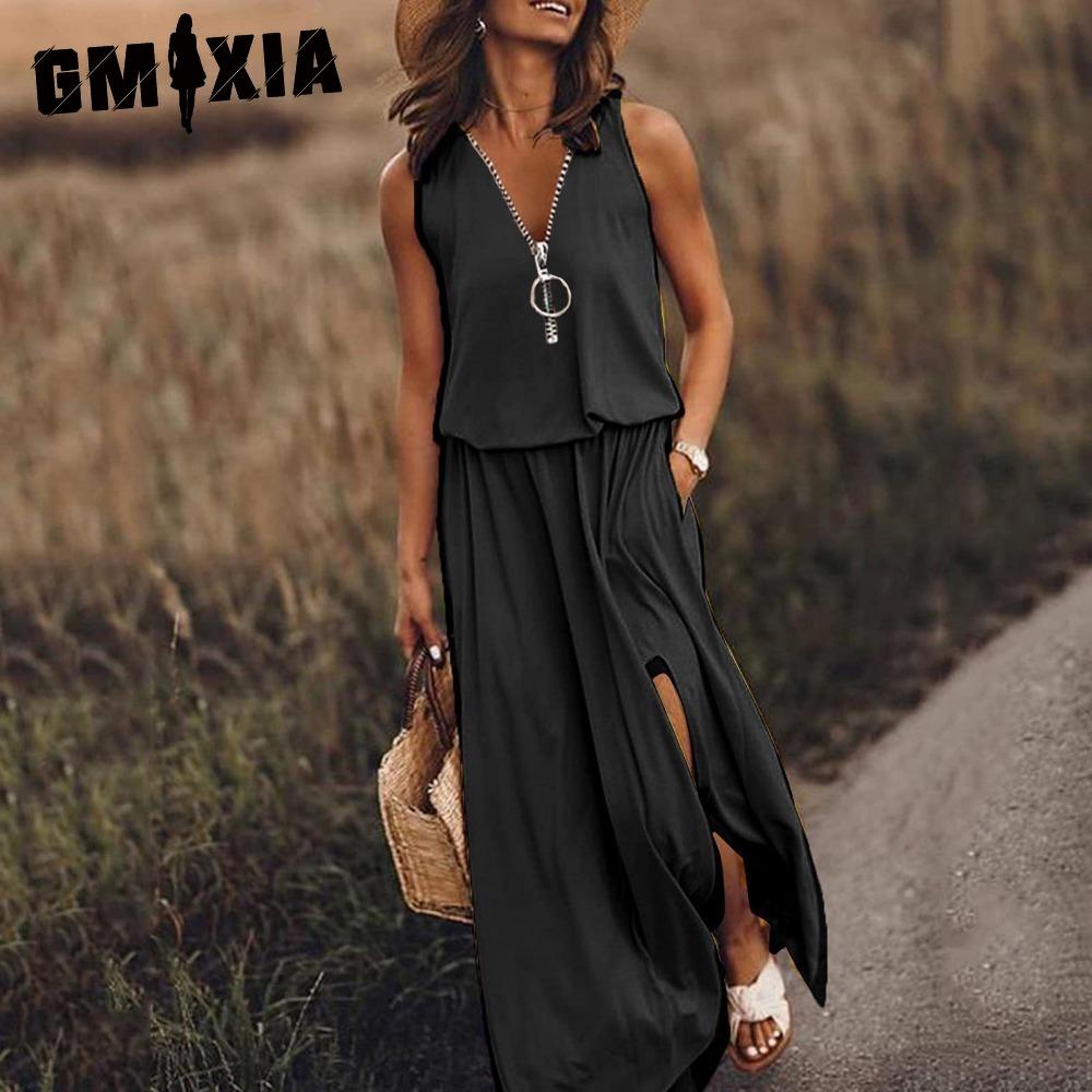 

GMXIA Летнее женское платье длинное без рукавов повседневное женское платье молния принт букв талия XXXL