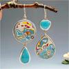 Retro Bohemian-style Colored Synthetic Turquoise Water Drop Shaped Dangle Earrings Women's Elegant Banquet Pendant Jewelry Gifts