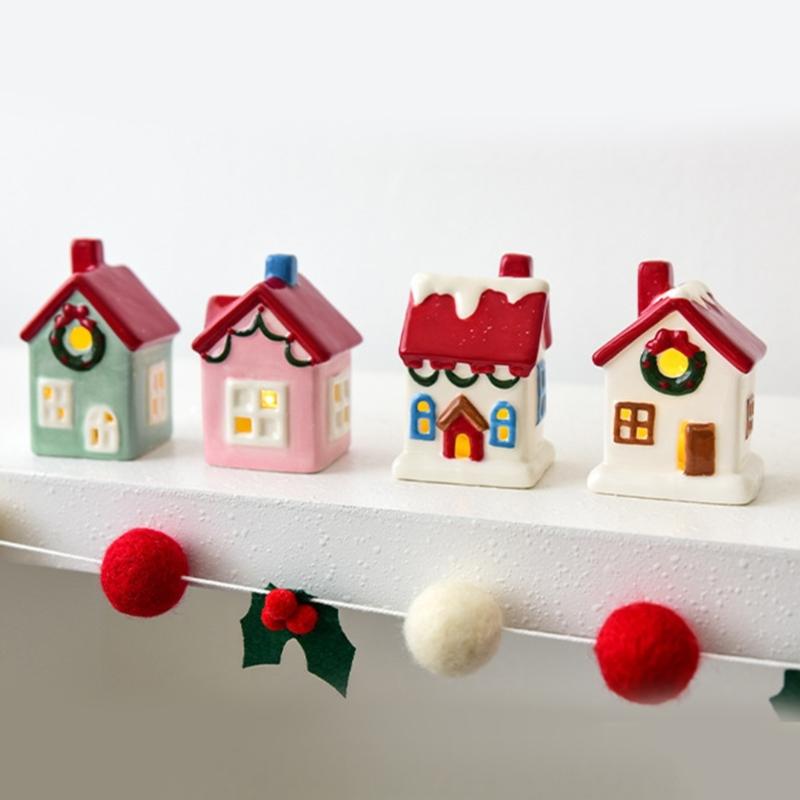 Ceramic Christmas cottages Houses With Battery Power Supply Safe Indoor and Outdoor Decoration For Seasonal Enthusiasts