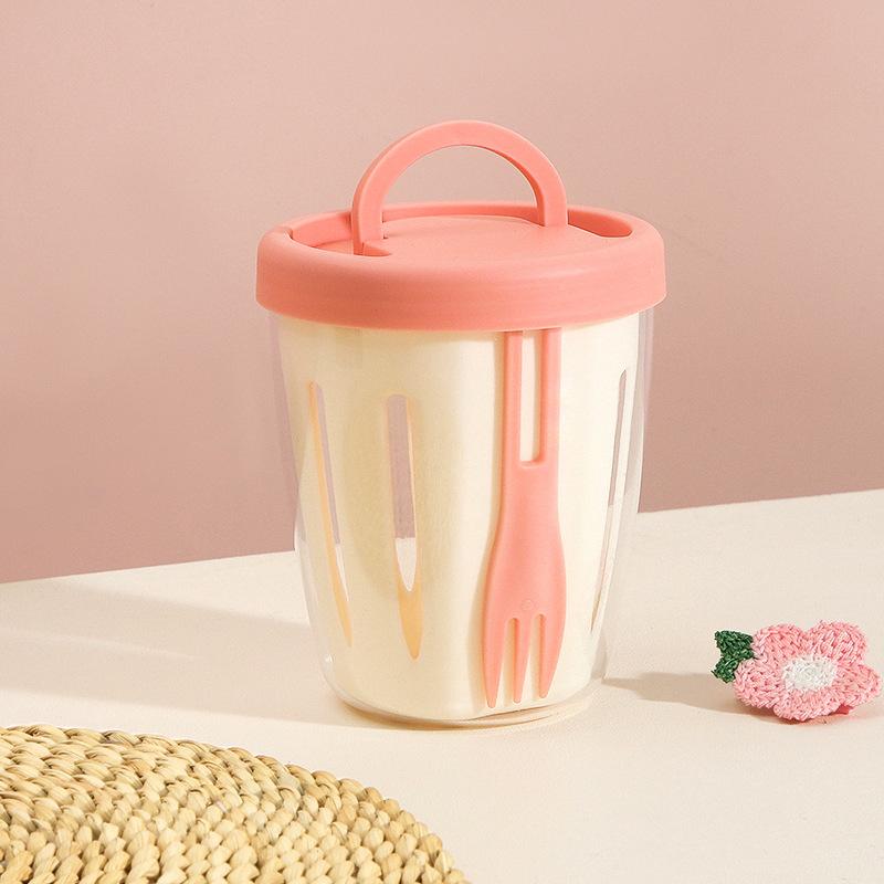 Салатница в стиле Instagram стакан для завтрака с фруктами на вынос и для пикника с вилкой двухслойный дренажный многофункциональный пластиковый стакан 930₽