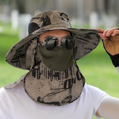 Sombrero de pescador para hombre con ala ancha, malla hueca, estampado de camuflaje, protección solar UV, secado rápido, gran transpirabilidad, pesca al aire libre.