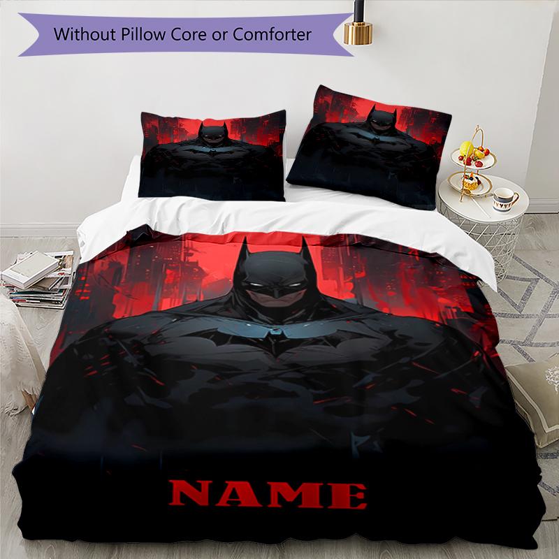 Juego de Ropa de Cama de Batman con Nombre Personalizado de 3 Piezas, Cierre de Funda Nórdica Incluye 1 Funda Nórdica y 2 Fundas de Almohada, Suave y Cómodo para Todas las Estaciones.