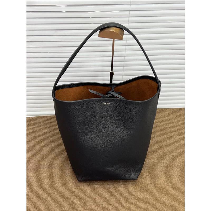 The Row Leather Large Capacity Commuting Tote Bag with High-end Feel, Top Layer Cowhide Bucket Bag, Single Shoulder Handbag for Women