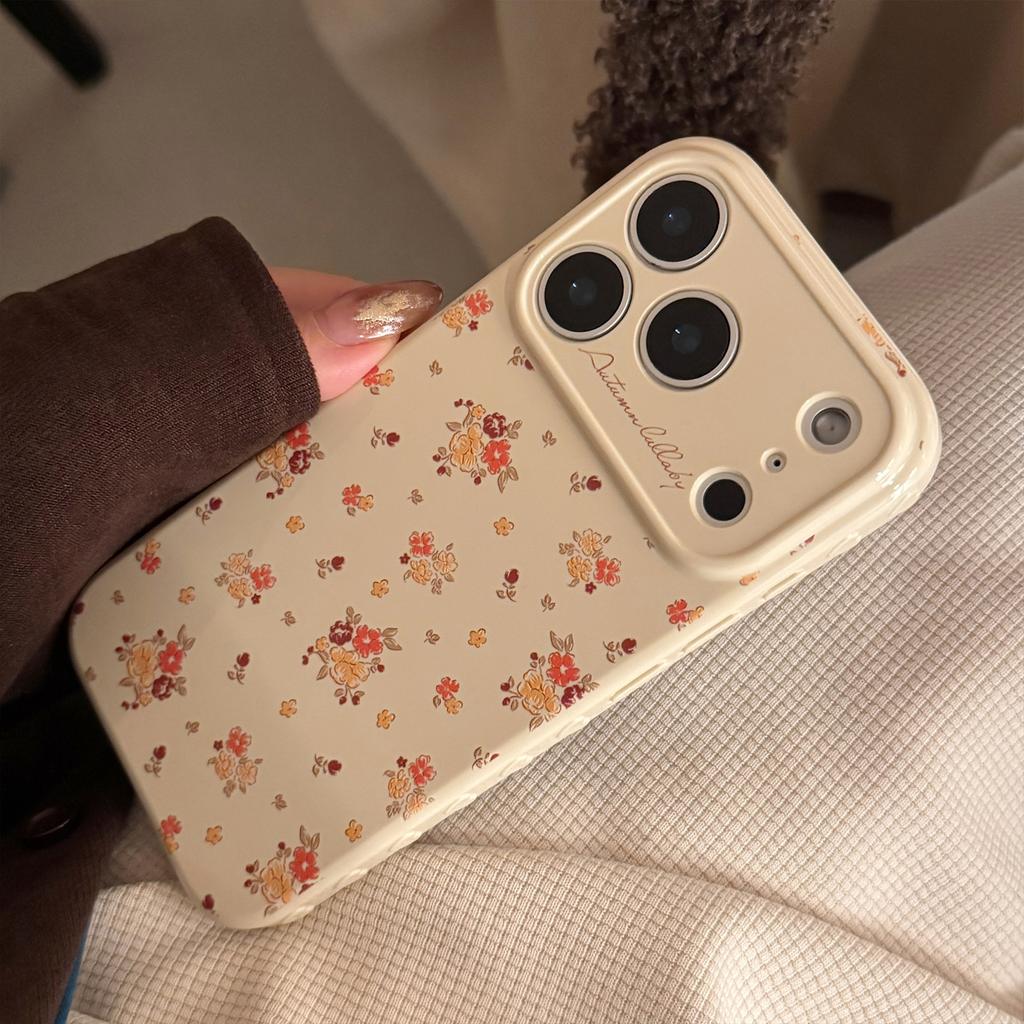 Warm orange small floral Apple 17 phone case suitable for iPhone 16 Pro Max, 15 anti-drop, 13 soft case, 14 gentle, 12
