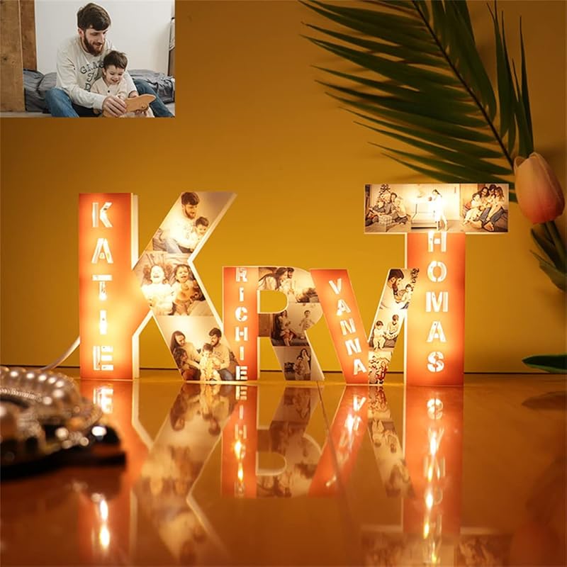 Personalized Alphabet Heart Photo Lights, Letter Collage Heart Night Lamp Bedside Table Lamp, Photo Frame Collage for Family Pictures Gift for Mom