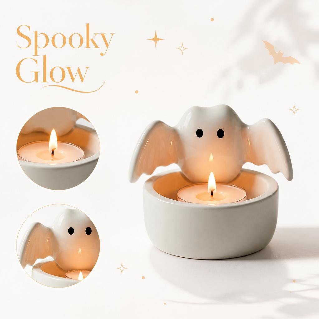 Ceramic Bat Candle Holder Ghost Shaped Home Decor Ornament for Aromatherapy Tealight Tabletop Decoration Halloween Party