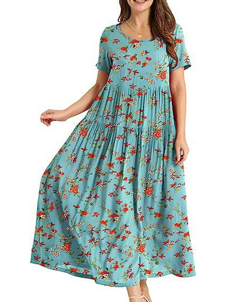 2023 Summer Pleated Floral Mid-Length Dress – Comfortable & Casual Loose Fit